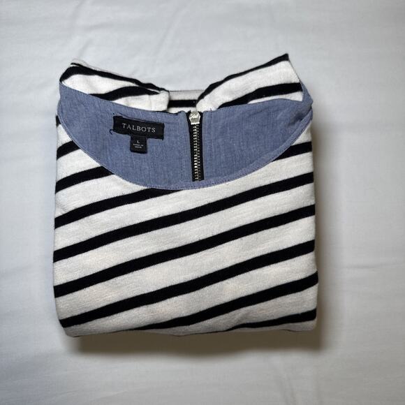 Talbots Sleeveless Dress Size Large White Black French Stripes Pockets Resort - Picture 15 of 15